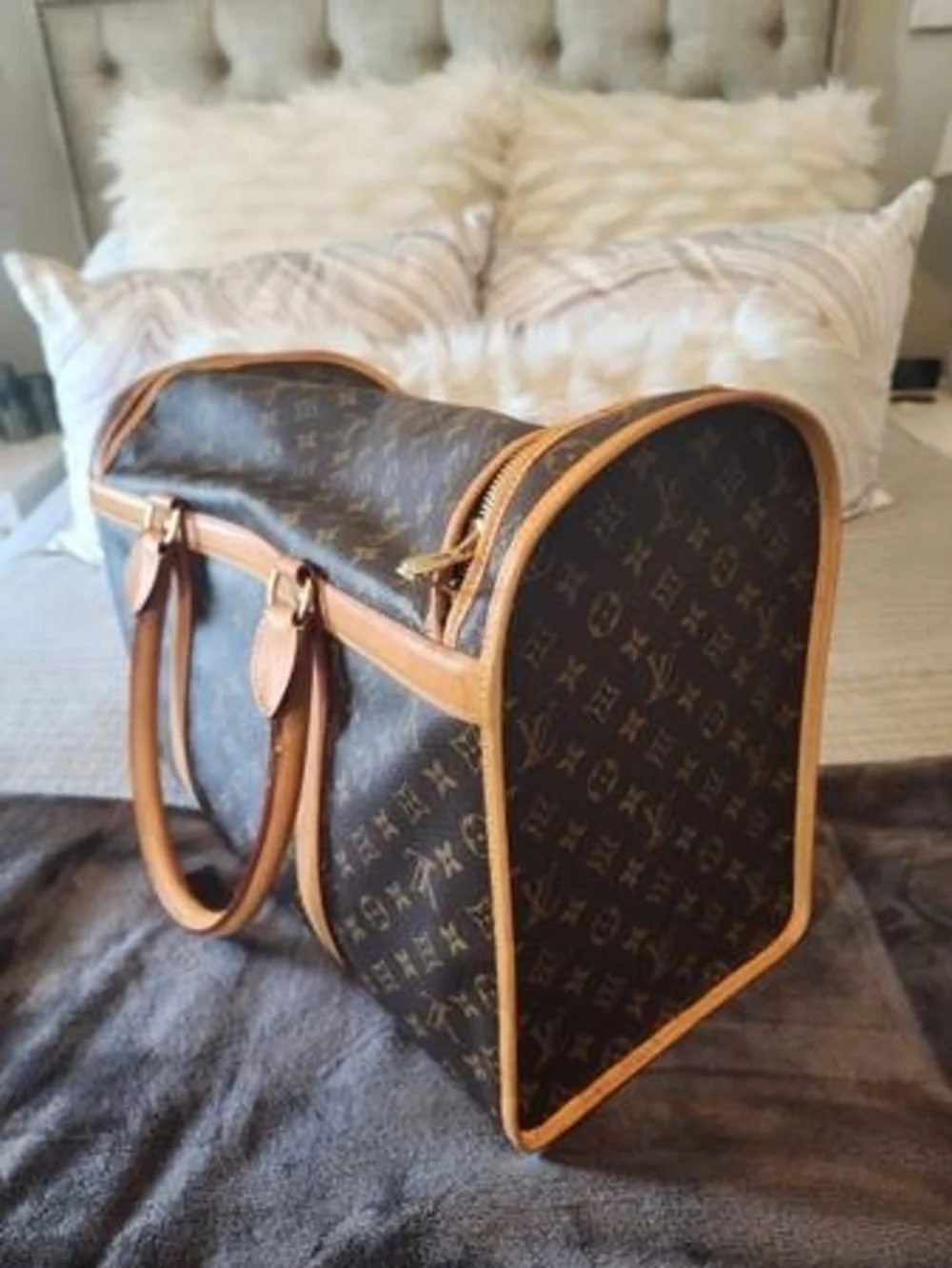 Louis Vuitton Brown Monogram Pet Carrier with Tan Trim